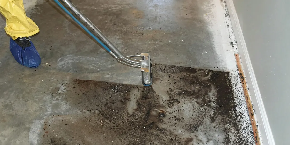 sewage removal technicians extracting contaminated wastewater from a residential floor in Richmond, VA